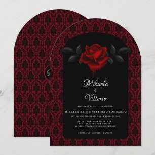 Gothic Red Damask Rose Wedding Invitation