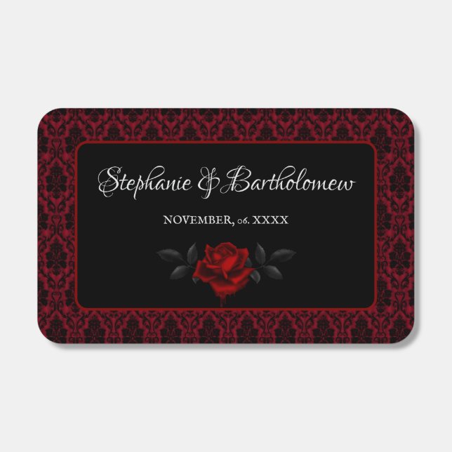 Gothic Red Damask Rose Wedding Matchboxes (Front)