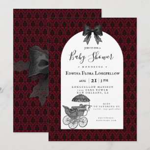 Gothic Red Damask Victorian Pram Baby Shower Invitation