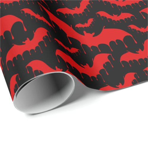  Gothic Red Dripping Blood Bats Halloween Wrapping Paper