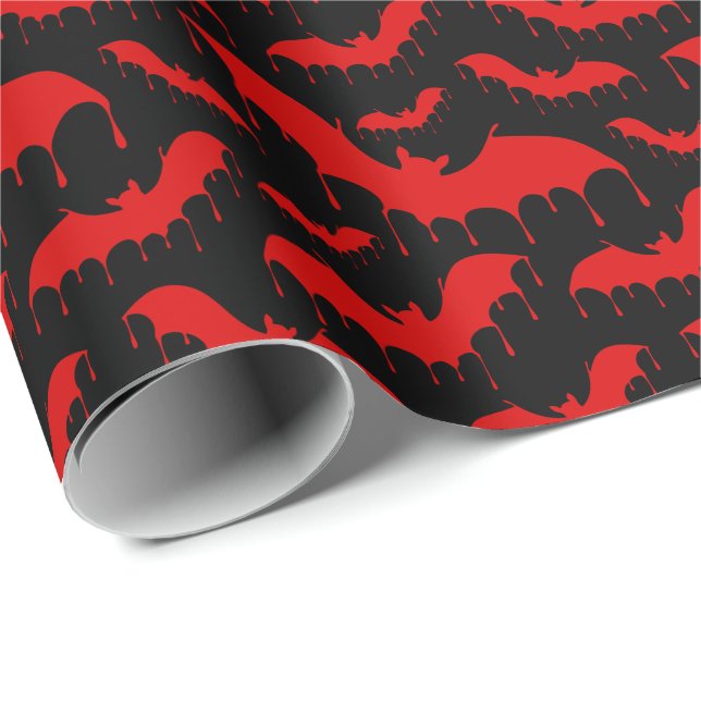  Gothic Red Dripping Blood Bats Halloween Wrapping Paper (Roll Corner)
