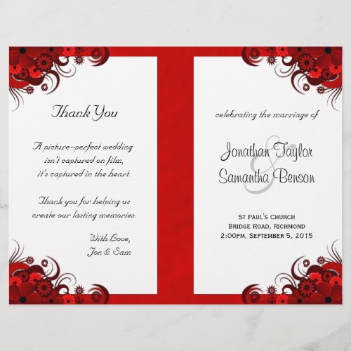 Gothic Red Floral Bi_Fold Wedding Program Template