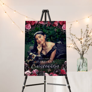 Gothic Red Floral Quinceañera Welcome Sign