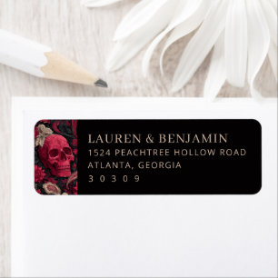 Gothic Red Floral Skull Illustration Label