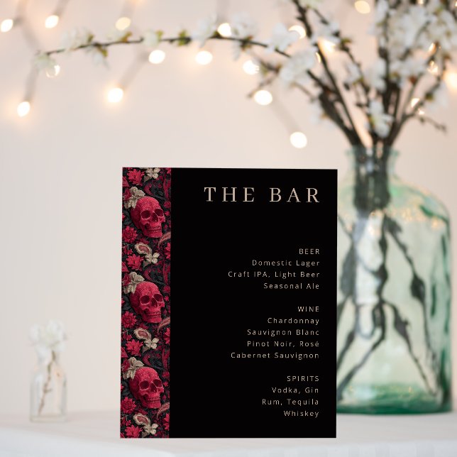 Gothic Red Floral Skull Menu Foam Board (In Situ (Wedding))