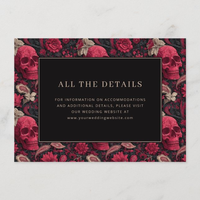 Gothic Red Floral Skulls Enclosure Card (Front)