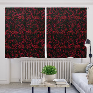 Gothic Red Flowers On Black Blackout Curtains