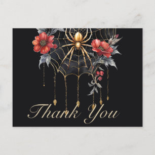 Gothic Red & Gold Floral Spiderweb Thank You Postcard