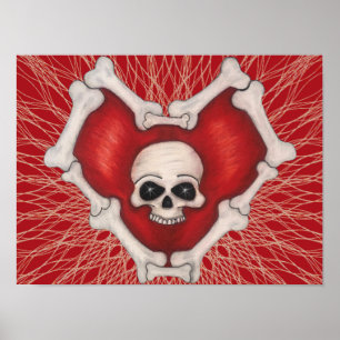 Gothic Red Head With Bones Skull on Spiral Lines Poster