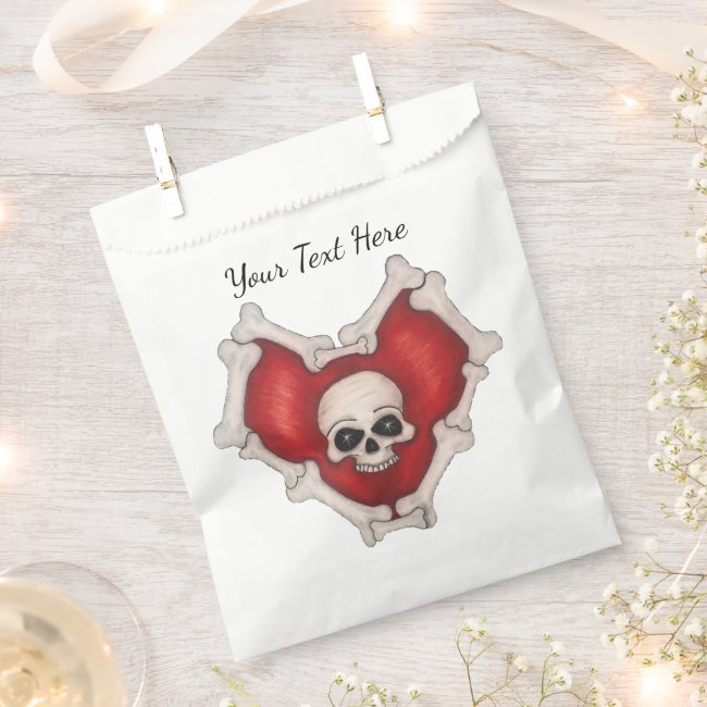 Gothic Red Heart Bone Border White Skull