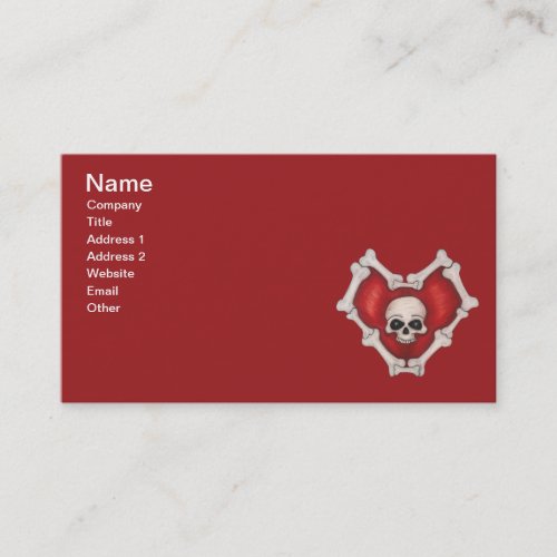 Gothic Red Heart Bordered in Bones Skull in Center Business Card