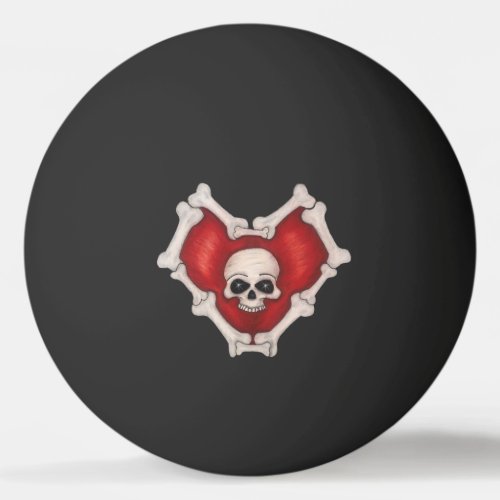 Gothic Red Heart Circled with Bones Skull Inside Ping Pong Ball