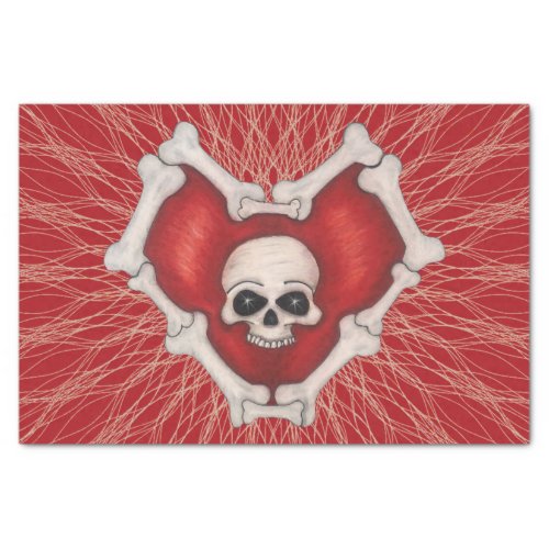Gothic Red Heart of Bones White Skull Spiral Lines Tissue Paper
