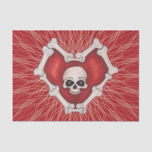 Gothic Red Heart of Bones White Skull Spiral Lines Tissue Paper (Front)
