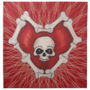 Gothic Red Heart of Bones With Skull White Spirals Cloth Napkin