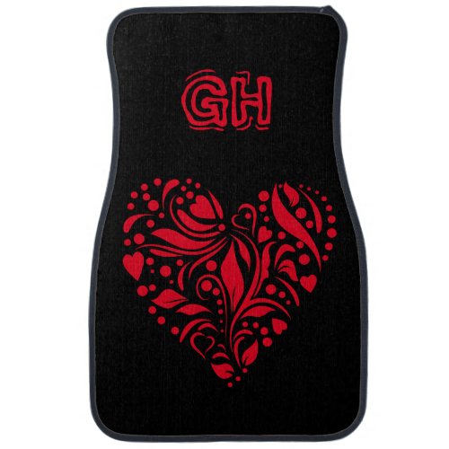 Gothic Red Heart on Black Initials Car Floor Mat