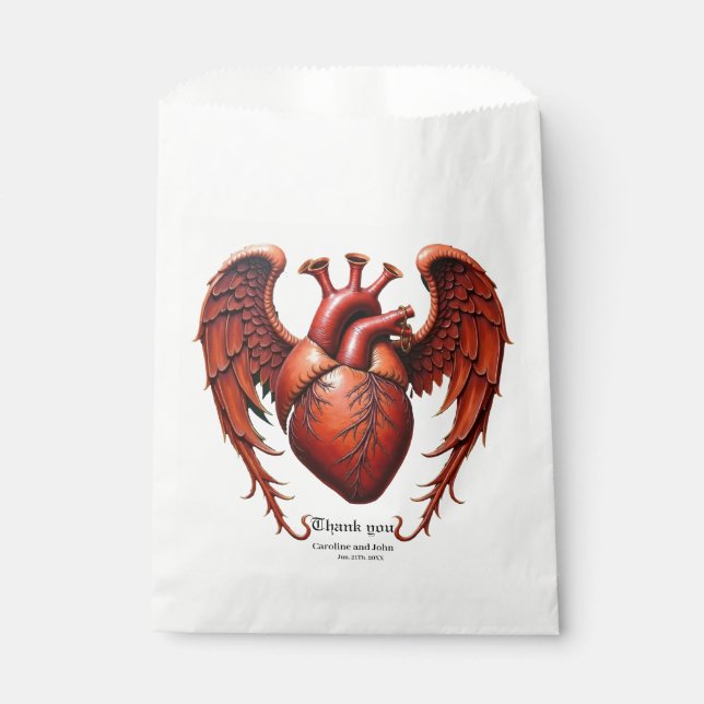 Gothic Red Heart with Roses – Dark Romantic  Favor Bag (Front)