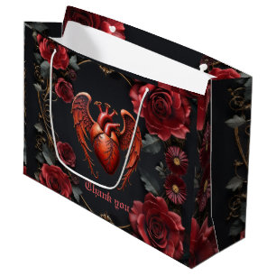 Gothic Red Heart with Roses – Dark Romantic Large Gift Bag
