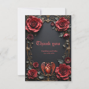 Gothic Red Heart with Roses – Dark Romantic Thank You Card