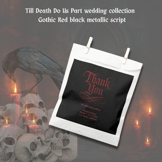 Gothic Red Metallic Script on Black Favor Bag (Creator Uploaded)