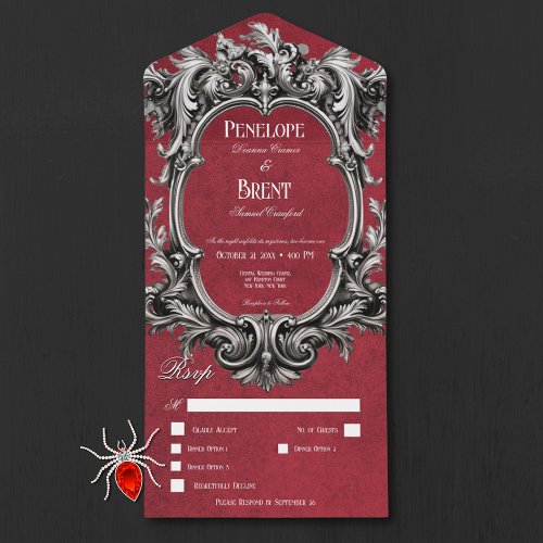 Gothic Red Moody Victorian Frame Dinner All In One Invitation