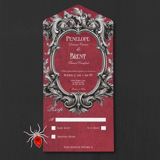 Gothic Red Moody Victorian Frame No Dinner All In One Invitation (Gothic Red Moody Victorian Frame No Dinner All In One Invitation)