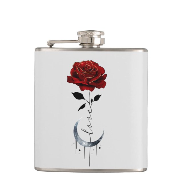 Gothic Red Rose and Crescent Moon with Love Flask (Front)