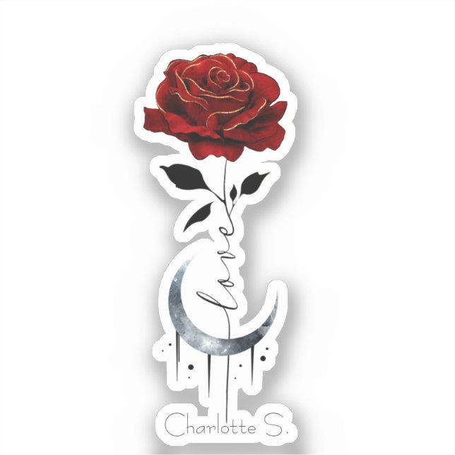 Gothic Red Rose and Crescent Moon with Love Sticker (Front)
