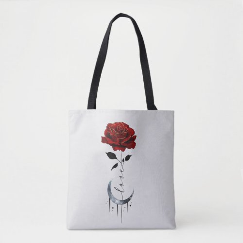 Gothic Red Rose and Crescent Moon with Love Tote Bag
