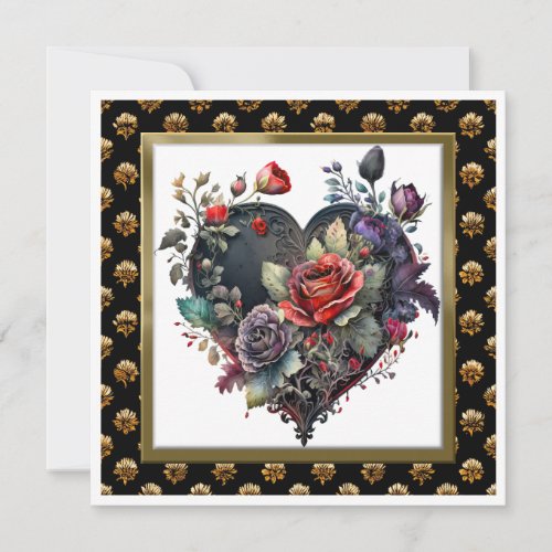 Gothic Red Rose and Heart Greeting Card Notecard