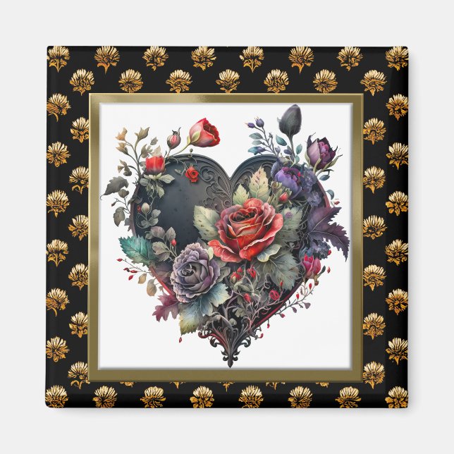 Gothic Red Rose and Heart Magnet (Front)