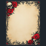Gothic Red Rose and Skulls Letterhead<br><div class="desc">Blood-red roses,  black thorns,  and two skulls in the corners of this darkly beautiful Gothic frame make the perfect letterhead stationery for anyone who celebrates Halloween every day.   Could be used for a Gothic newsletter or party invitation,  as well as for correspondence.</div>