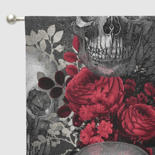 Gothic Red Rose Black Skull Pattern Blackout Curtains