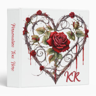 Gothic Red Rose Heart Vine Artwork Personalized 3 Ring Binder