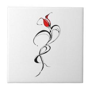 Gothic Red Rose Lady Surreal Tribal Tattoo Art Ceramic Tile