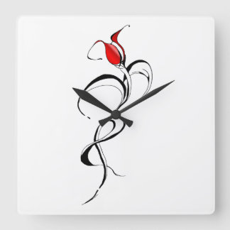 Gothic Red Rose Lady Surreal Tribal Tattoo Art Square Wall Clock