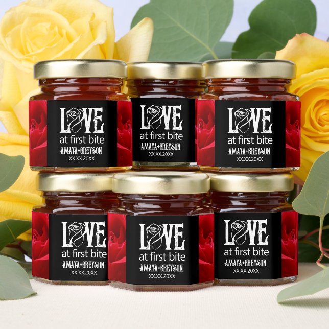 Gothic Red Rose Love at First Bite Wedding Honey Jar Favors (Insitu)