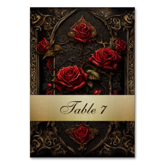 Gothic Red Rose Table Number