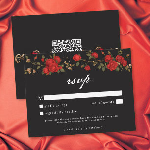 Gothic Red Rose Until Death Do Us Part Wedding QR RSVP Card