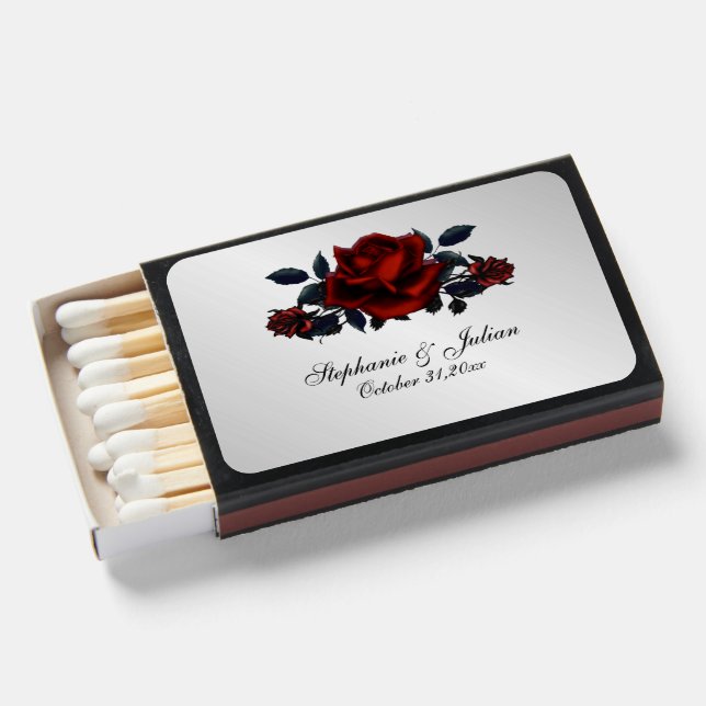 Gothic Red Rose Victorian Wedding Matchboxes (Front Open)