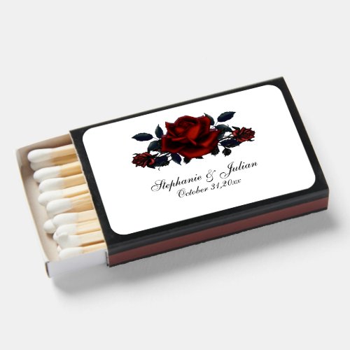 Gothic Red Rose Victorian Wedding White Matchboxes