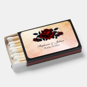 Gothic Red Rose Wedding Coral Marble Matchboxes