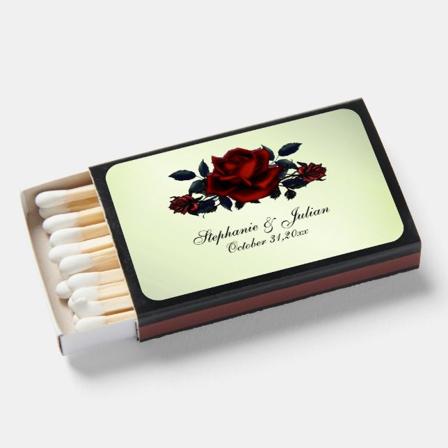 Gothic Red Rose Wedding Matchboxes (Front Open)