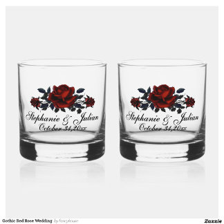 Gothic Red Rose Wedding  Whiskey Glass