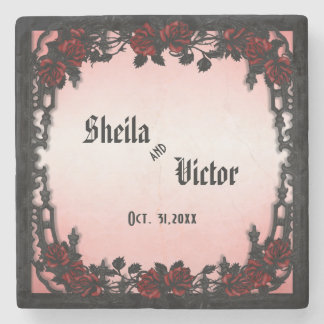 Gothic Red Rose wedding with Victorian Flair Stone Coaster
