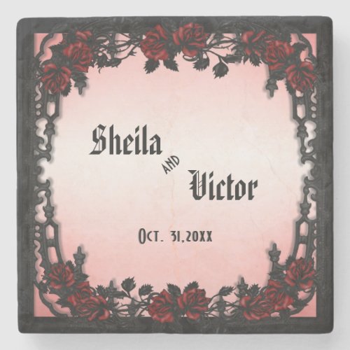 Gothic Red Rose wedding with Victorian Flair Stone Coaster