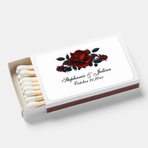 Gothic Red Rose White Wedding Matchboxes
