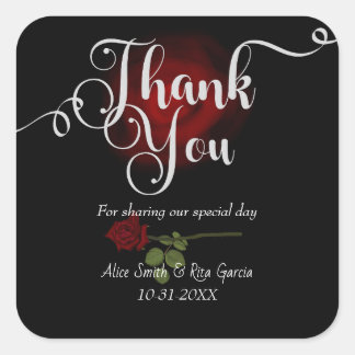 Gothic Red Roses and Black Wedding Thank You Square Sticker