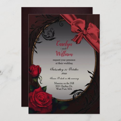 Gothic Red Roses and Bow Wedding  Invitation