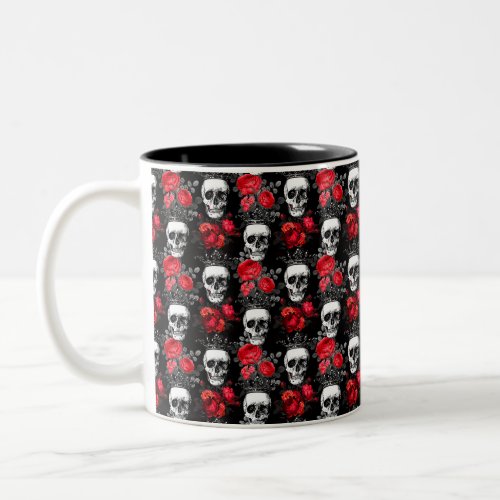 Gothic Red Roses and Skulls Coffee Mug